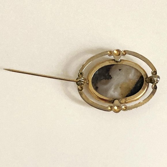 Vintage polished stone oval brooch - Picture 3 of 3